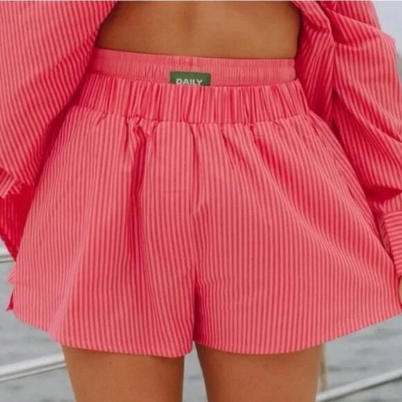 Daily Drills Poplin Double Band Resort Shorts in Pink Strip Women's XS/S - Picture 1 of 9
